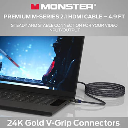 Monster M3000 Ultra High Speed HDMI Cable 4.9 ft, 8K 60Hz, 48 Gbps, HDR, ARC/eARC, 7.1 Audio, Braided Duraflex Jacket, Gold Plated Connectors, HDMI Cable for TV, Gaming, Monitor, Soundbar