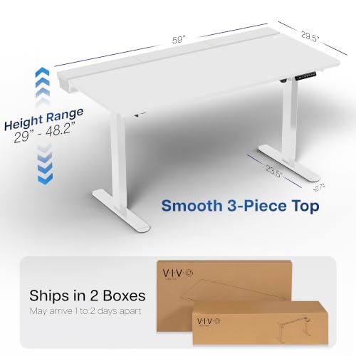 VIVO White 60 x 30 in Standing Desk, DESK-KIT-1W6-P3W | Electric, Holds 220 lbs, Sit Stand, Height Adjustable, Cable Tray, Full-Size Mouse Pad, Office Furniture, White Frame - color: White Top / White Frame, size: 60 x 30