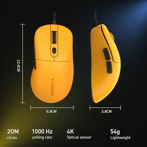 E-YOOSO Computer Mouse Wired, Gaming Mouse 10000 DPI,1000HZ, Superlight Mouse Ergonomic Wired Work Mouse for Laptop and PC/Mac - Yellow - color: Wired Yellow Mouse