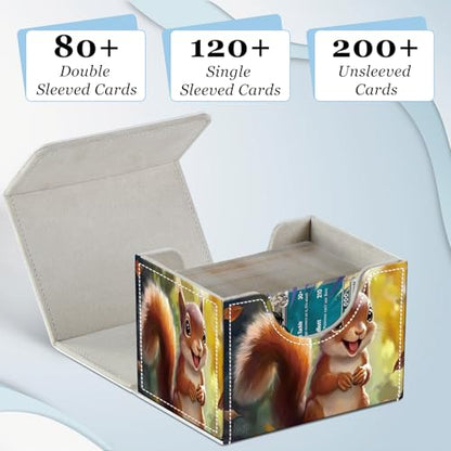 Commander Deck Box for Trading Cards - Fits 100+ Double Sleeved Cards, PU Leather MTG TCG Storage Case with Strong Magnetic Closure, Cute Squirrel - color: Cute Squirrel