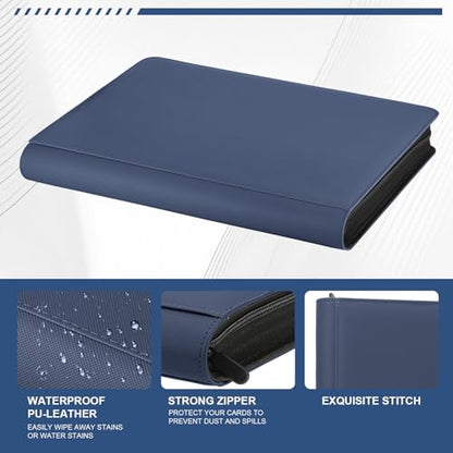 16 Pocket Toploader Binder,Holds 640 TopLoaders (16Dark Blue) | Top Loader Binder for 3" x 4"Rigid Cards,Sleeves Card Collection Binder,20 Double Sided Pages with Trading & Sports Holder - color: 16Dark Blue