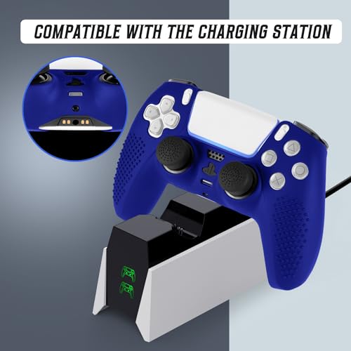 PS5 Controller Skin, Anti-Slip Soft Silicone Protective Cover Case for PlayStation 5 Controller Grip Accessories, 2 Pack with 8 x Thumb Grip Caps (Blue) - color: Blue
