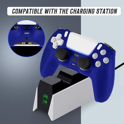 PS5 Controller Skin, Anti-Slip Soft Silicone Protective Cover Case for PlayStation 5 Controller Grip Accessories, 2 Pack with 8 x Thumb Grip Caps (Blue) - color: Blue