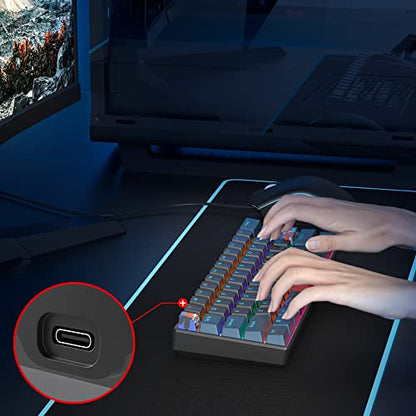 Portable 60% Mechanical Gaming Keyboard Blue/Black, Rainbow Backlit Wired Key Board with Red Switch, Compact 61 Keys Mini Office Keyboards for Laptop PC (61 Monster B/Red Switch) - color: 61 Monster B/Red Switch