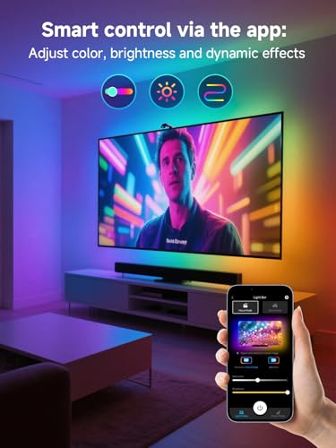 GIPOYENT TV LED Backlight with Camera, 10.5FT RGBIC Screen Sync Lights for 32–50 Inch TVs & PC Monitors, Music Sync LED Strip Lights with App for Gaming, Movies, Bedroom