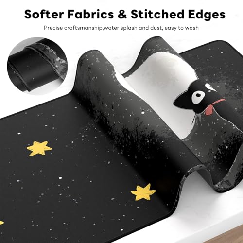 Large Gaming Mouse Pad, XL Desk Protector, Non-Slip Base | 31.5x15.7 in Extended Desk Mat with Stitched Edges for Keyboard, Work, Game, Office, Home PC and Laptop - color: Moon Cat