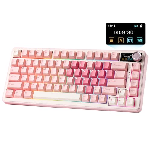 YUNZII B75 PRO MAX QMK/VIA Wireless Mechanical Keyboard | 75% Layout with Screen and Knob, Custom Hot Swap, Gasket, Creamy Switches, for Win/Mac (Pink Heart, Cocoa Cream V2 Switch) - color: Pink Heart, size: Cocoa Cream V2 Switch