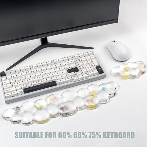 Gel Keyboard and Mouse Wrist Rest Set – Cute Clear Cloud Wrist Rest for Computer Keyboard 60%/68%/75%, Comfort & Support for Typing and Gaming