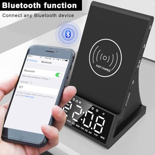 8-in-1 Wireless Charging Station with Bluetooth Speaker, Alarm Clock,FM Radio,Remote Control,Fast Charging Dock Compatible with iPhone 17/16/15/14, Samsung S25/S24,Android Phones