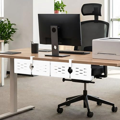 KEEGH 16 in Under Desk Cable Management Tray, Metal Cable Tary, 1 Pack | No-Drill Clamp Mount, Ventilation Holes, Cable Management Tray for Home Office, Gaming Desk, Standing Desk, White - color: White, size: 1 Pack