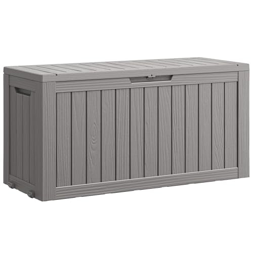 Outdoor Storage Box, 80 Gallon Resin Waterproof Deck Box with 4 Wheels and Lockable Lid for Patio Furniture, Outdoor Cushions, Garden Tools, Grey - color: Grey, size: 80 Gallon
