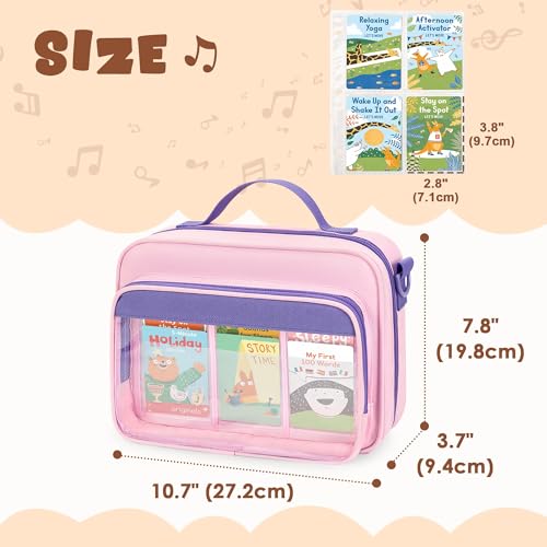 LoDrid Card Binder 4 Pocket with 50 Removable Sleeves Holds 409 Cards, Pink | Compatible with Yoto Cards, Card Case with Handle and Shoulder Strap for Travel, Bag Only, Patent Design - color: Pink