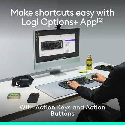 Logitech POP ICON Combo, Wireless Bluetooth Keyboard and Mouse, Comfortable Typing, programmable Keys and Buttons, Quiet clicks, Easy-Switch up to 3 Devices - Graphite and Off-White - color: Graphite White, style: Combo