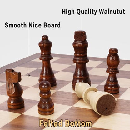Magnetic Wooden Chess Set for Adults Kids, 15" Folding Chess Boards with 2 Extra Queens, Portable Travel Chess Sets with Pieces Storage Slots, Beginner Chess Game Set for Kids, Adults - style: Magnetic Chess Set