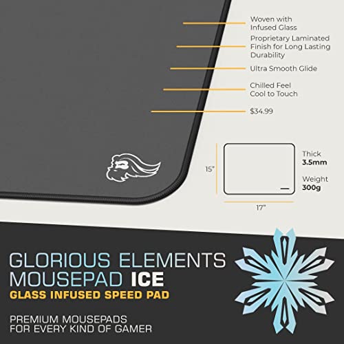 Glorious Elements Mousepad - XL Mouse Pad - Glass Infused Flexible Cloth Computer Desk Pad for Speed Gaming 15"x17" (ICE) - color: Ice