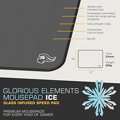 Glorious Elements Mousepad - XL Mouse Pad - Glass Infused Flexible Cloth Computer Desk Pad for Speed Gaming 15"x17" (ICE) - color: Ice
