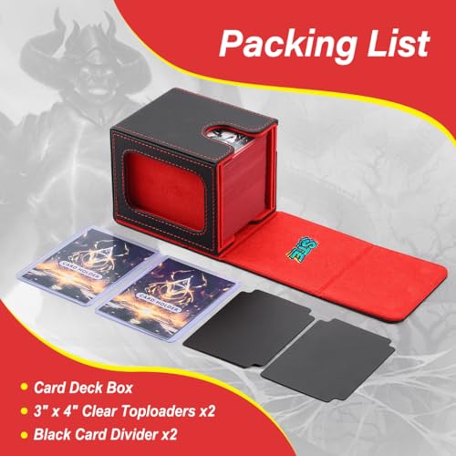MTG Deck Box, Double Display Window, Commander Deck Box Fits 120+ Single Sleeved Cards, PU Leather Magnetic Closure Card Box with 2 Dividers&2 Toploaders for TCG, CCG, Black/Red - color: Black/Red, size: 1 pack