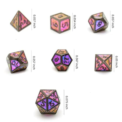 Metal dice Set D&D, 7piece Polyhedron DND D20 D12 D10 D8 D6 D4 dice Set, Suitable for Dungeons and Dragons RPG Game DND dice Set (Purple+Black) - color: Sxf-purple+black