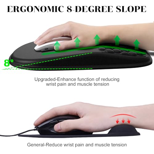 JIKIOU Ergonomic Mouse Pad with Wrist Rest Black | Massage Design, Slope Design Memory Foam Support, Smooth Lycra Surface, Non-Slip PU Base, Suitable for Office Home Gaming