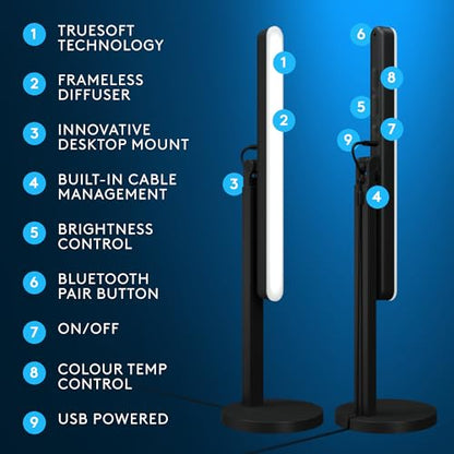 Logitech G Litra Beam 프리미엄 LED 게이밍 조명, TrueSoft 포함 - 그래파이트 | 프리미엄 게임, 조절 가능한 데스크탑 마운트, 밝기 및 색상 온도 설정, PC 및 Mac용 데스크톱 앱 제어 - style: 비 RGB