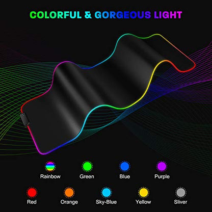 YXLILI Mouse Pad Gaming Large Mouse Pads for Keyboard and Mouse Extended RGB Mouse Mat, 12 Lighting Modes, Waterproof, Non-Slip Rubber Base XXL Mousepads for Desk Computer PC Laptop-31.5 X 12inches