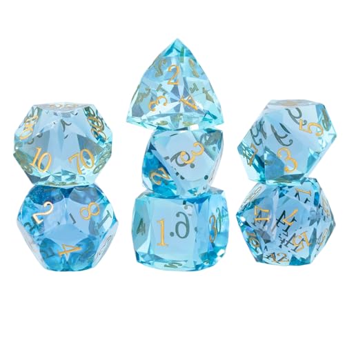 Resin DND Dice Set, 7 Pieces Handmade Sharp Edge Polyhedral Dice for Role Playing Game, Dice Accessory for D&D RPG Players and Starters d4 d6 d8 d10 d12 d20 with Gift Box (Light Blue) - color: Light Blue