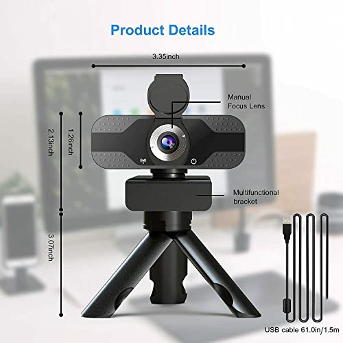 1080P Webcam with Privacy Cover Streaming Webcam with Microphone USB Tripod