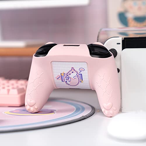 GeekShare Cat Paw Controller Skin Grips Set - Switch Pro Compatible - Anti-Slip Silicone Protective Cover Case - Joystick Caps - Pink