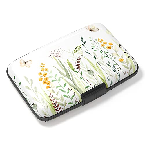 Credit Card Holder, Mini Aluminum Card Wallet RFID Blocking Slim Metal Hard Card Case for Women Men, Butterfly Flowers - color: Butterfly Flowers