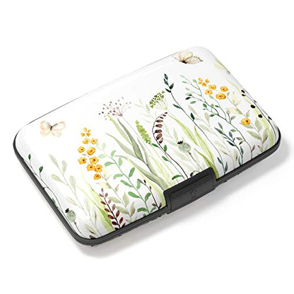 Credit Card Holder, Mini Aluminum Card Wallet RFID Blocking Slim Metal Hard Card Case for Women Men, Butterfly Flowers - color: Butterfly Flowers