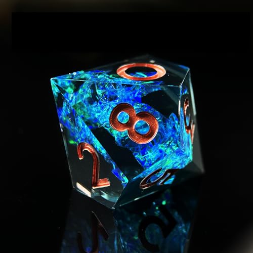 HAOMEJA 7pcs Sharp Edge Resin Dice Set, Handmade Polyhedral Dice with Glitter & Galaxy Effect Apply to DND, D&D, RPG, MTG Tabletop Games, Role Playing Game, Easter, Halloween Party Gift (Black & Blue) - color: T Black & Blue