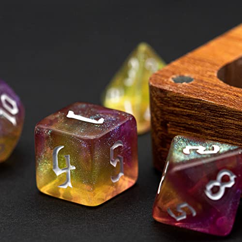 5 Sets DND Dice, Polyhedral Dice Set (35pcs) with Leather Die Bag, D&D Die Set for RPG Table Games (Sickle Font Double Color Glitter Series). - color: 5 Sets Sickle Font Glitter