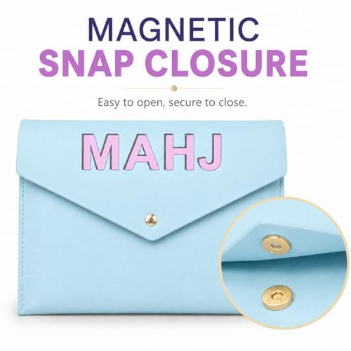 Leather Mahjong Card Clutch Pouch, 8 x 6 Inches Protective Case for American Mahjong Strategy Cards, Secure Magnetic Closure Accessories Holder, Elegant Game Night Gift (Sky Blue) - color: Sky Blue