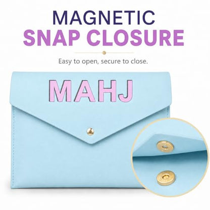 Leather Mahjong Card Clutch Pouch, 8 x 6 Inches Protective Case for American Mahjong Strategy Cards, Secure Magnetic Closure Accessories Holder, Elegant Game Night Gift (Sky Blue) - color: Sky Blue