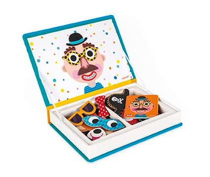 Janod - Magnetibook 83 Pc Magnetic Boy Crazy Face Dress Up Game - Decorating Fridge with Magnetic Letters - Enhances Creativity and Learning - Boosts Self-Confidence - Portable and Easy Storage | Enhances Creativity and Learning - Boosts Self-Confidence -