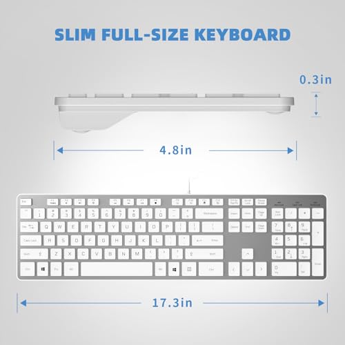 Wired USB Keyboard, Comfortable Quiet Chocolate Keys, Durable Ultra-Slim Computer Keyboard Wired(QWERTY) for PC, Windows 11/10/8/7/XP/Vista KB1430 (Sliver-1, Wired Keyboard for Windows) - color: Sliver-1