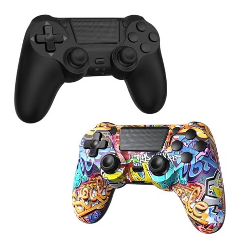 TIANHOO Wireless Controller Compatible with PS4/Pro/Slim | with Vibration Feedback, Motion Sensing, Touchpad, Light Bar, Share, 3.5mm Headphone Jack (Graffiti, Black) - color: Graffiti, Black