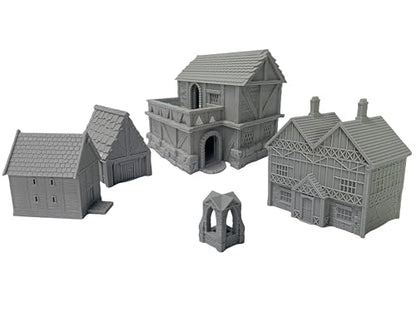 Tabletop Miniature Little Town Building Terrains Compatible with Most pupolar RPG War Games - 18mm Scale Scenery with Medieval Architecture Style