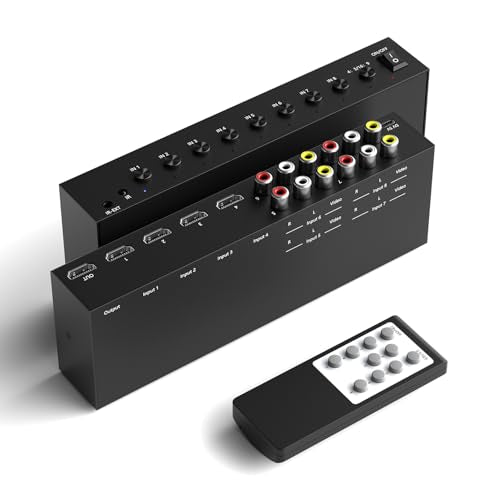 8 in to 1 Out RCA/HDMI Switcher，4 Way HDMI 2.0 + 4 RCA to HDMI Converter，4:3/16:9 Switcher Support 4K and 3D for PS1/2/3/4/5, N64, SNES, Switch, DVD, Roku, Fire Stick，etc. - color: 8 in to 1 Out RCA/HDMI Switcher