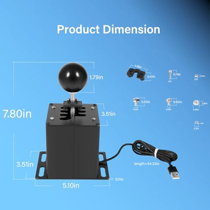 PC USB Sim Racing Shifter 6+R H Gear Shifter Compatible with Logitech G29 G27 G25 G920 T300RS/GT Steering Wheel, For PC Windows Steering 丨Plug Right into PC丨Metal Top Plate丨 Heavier Knob