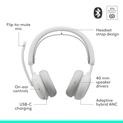 Logitech Zone Wireless 2 ES Noise Canceling Headset - Off-White | Adaptive Hybrid, Bluetooth connectivity, noise-canceling technology, Wireless - color: Off White, style: Wireless