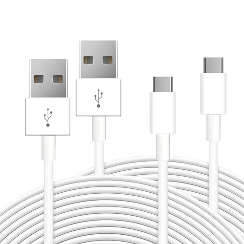 2 Pack 16.4Ft/5M Long USB C Cable, Durable USB A to USB C Charging and Data Sync Cord, Power Cable for Any USB-C Enabled Security Cameras Phones Tablets Switch Pro Controller and More - color: White, size: 16.4ft × 2