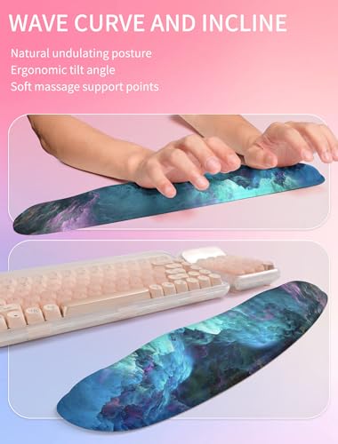 Hokafenle 2in1 Combination, Wave Keyboard Wrist Rest and Ergonomic Curvature Mouse Pad Wrist Support for Relieve Wrist Pain, Filled with Soft Cushion Memory Foam, Nebula Dreamland - color: Nebula Dreamland