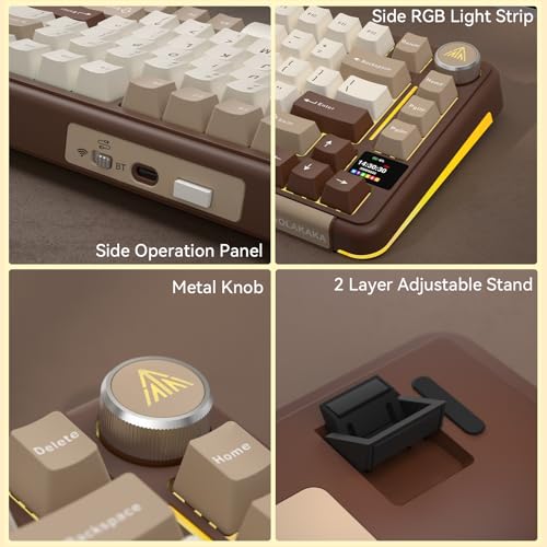 SOLAKAKA A75 PRO 75% Wireless Mechanical Keyboard with Screen and Knob, Tri-Mode Hot Swappable Gaming Keyboard, RGB Backlit Gasket Creamy Pre-lubed PBT Computer Keyboard for PC/Mac/Win,Brown - color: CreamBrown