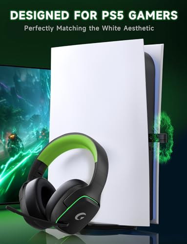 Gvyugke 2.4GHz Wireless Gaming Headsets for PS5, PS4, PC, Switch - Bluetooth 5.3 Gaming Headphones with Noise Canceling Mic, 7.1 Surround Sound, 70H Battery, Blue Lighting - Black Green - color: Black Green