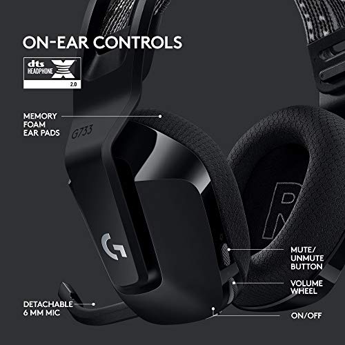 Logitech G733 Lightspeed Wireless Gaming Headset - Black | Suspension Headband, Blue VO!CE Mic, PRO-G Audio, PC, PS5, PS4, Switch Compatible - color: Black