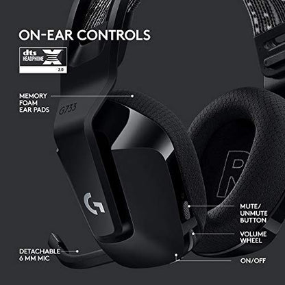 Logitech G733 Lightspeed Wireless Gaming Headset - Black | Suspension Headband, Blue VO!CE Mic, PRO-G Audio, PC, PS5, PS4, Switch Compatible - color: Black