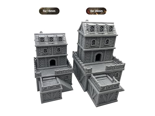 Middle-Ages Buildings Terrain Scenery for 18mm and 28mm Miniature Tabletop Wargames, 3D Printed and Paintable (28mm Scale)