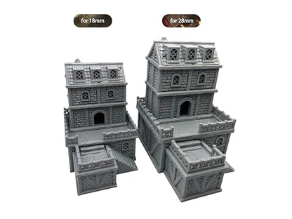 Middle-Ages Buildings Terrain Scenery for 18mm and 28mm Miniature Tabletop Wargames, 3D Printed and Paintable (28mm Scale)