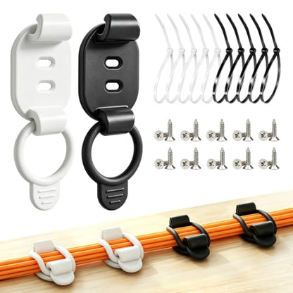 20 Sets Adjustable Cable Management Clips, Self Adhesive Cord Organizer with Elastic Loop, Reusable Cable Holder for Desk, Under Desk, Wall, TV, Office, Home, Charging Cables, USB, HDMI, PC Wires